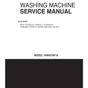 Lg wm4270h wm4270hwa wm4270hva service manual cover with LG logo, service website path, washer model codes and service caution notice