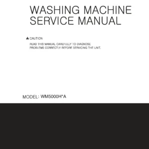 Lg wm5000hva wm5000hwa service manual cover with LG logo, service website path, washer model codes and service caution notice