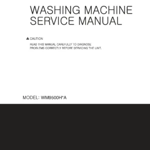 Lg wm9500hka wm9500hva service manual cover with LG logo, service website path, washer model codes and service caution notice