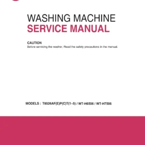 Lg wt h7506 h6506 service manual cover with LG logo, service website path, washer model codes and service caution notice