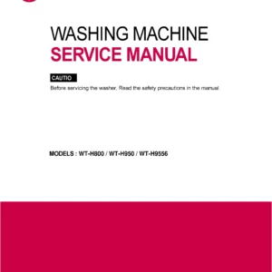 Lg wt h9556 service manual cover with LG logo, service website path, washer model codes and service caution notice