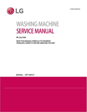 Lg wt1901c wt1901ck wt1901cw service manual cover with LG logo, service website path, washer model codes and service caution notice