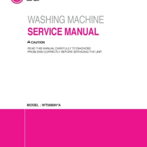 Lg wt5680h wt5680hwa wt5680hva service manual cover with LG logo, service website path, washer model codes and service caution notice