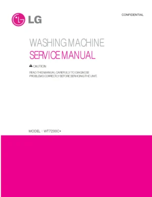 Lg wt7200c wt7200cw wt7200cv service manual cover with LG logo, service website path, washer model codes and service caution notice
