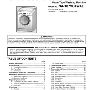 Panasonic na 107vc4 107vc4wae service manual cover from Whirlpool emea customer services with model code, manual creation date, manual contents,