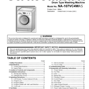 Panasonic na 107vc4 107vc4was service manual cover from Whirlpool emea customer services with model code, manual creation date, manual contents,