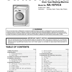 Panasonic na 107vc4 107vc4wes 107vc4wgn 107vc4wta service manual cover from Whirlpool emea customer services with model code, manual creation date, manual contents,