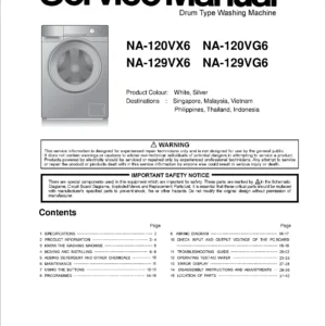 Panasonic na 120vx6 120vg6 129vx6 129vg6 service manual cover from Whirlpool emea customer services with model code, manual creation date, manual contents,