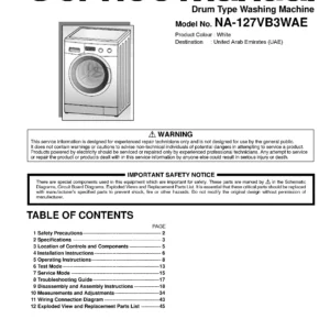 Panasonic na 127vb3 127vb3wae service manual cover from Whirlpool emea customer services with model code, manual creation date, manual contents,