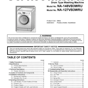 Panasonic na 127vb3 127vb3wru service manual cover from Whirlpool emea customer services with model code, manual creation date, manual contents,