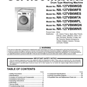 Panasonic na 127vb6 127vb6wgn 127vb6wnr 127vb6wpl 127vb6wta service manual cover from Whirlpool emea customer services with model code, manual creation date, manual contents,