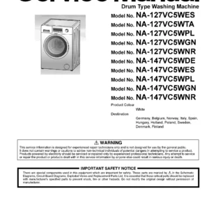 Panasonic na 127vc5 127vc5wes service manual cover from Whirlpool emea customer services with model code, manual creation date, manual contents,