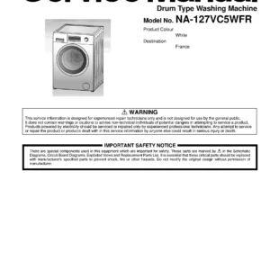 Panasonic na 127vc5 127vc5wfr 127vc5wgn service manual cover from Whirlpool emea customer services with model code, manual creation date, manual contents,