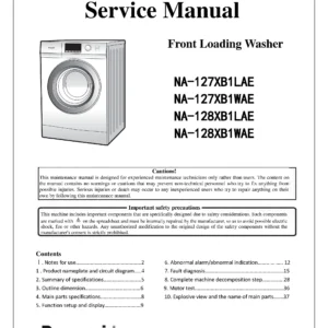 Panasonic na 127xb1 washing machine service manual cover from Whirlpool emea customer services with model code, manual creation date, manual contents,