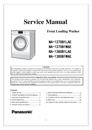 Panasonic na 127xb1 washing machine service manual cover from Whirlpool emea customer services with model code, manual creation date, manual contents,