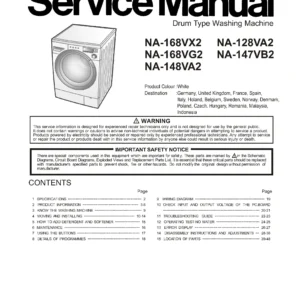 Panasonic na 128va2 service manual cover from Whirlpool emea customer services with model code, manual creation date, manual contents,