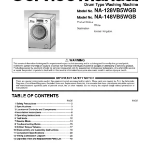 Panasonic na 128vb5 128vb5wgb service manual cover from Whirlpool emea customer services with model code, manual creation date, manual contents,