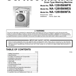 Panasonic na 128vb6 128vb6wes 128vb6wfr 128vb6wta service manual cover from Whirlpool emea customer services with model code, manual creation date, manual contents,