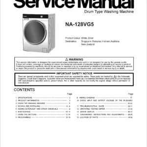 Panasonic na 128vg5 service manual cover from Whirlpool emea customer services with model code, manual creation date, manual contents,