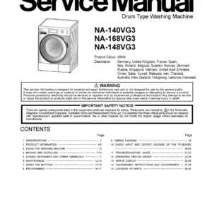 Panasonic na 140vg3 148vg3 168vg3 service manual cover from Whirlpool emea customer services with model code, manual creation date, manual contents,