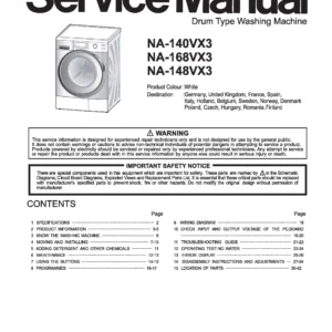Panasonic na 140vx3 148vx3 168vx3 service manual cover from Whirlpool emea customer services with model code, manual creation date, manual contents,