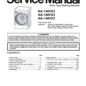 Panasonic na 140vx3 service manual cover from Whirlpool emea customer services with model code, manual creation date, manual contents,