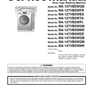 Panasonic na 147vb5 147vb5wgn 147vb5wnr service manual cover from Whirlpool emea customer services with model code, manual creation date, manual contents,
