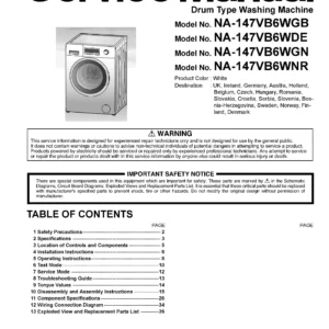 Panasonic na 147vb6 147vb6wde 147vb6wgb service manual cover from Whirlpool emea customer services with model code, manual creation date, manual contents,