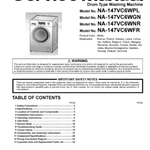 Panasonic na 147vc6 147vc6wde 147vc6wes 147vc6wfr service manual cover from Whirlpool emea customer services with model code, manual creation date, manual contents,