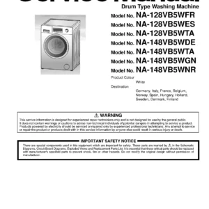 Panasonic na 148vb5 148vb5wde 148vb5wgn 148vb5wnr 148vb5wta service manual cover from Whirlpool emea customer services with model code, manual creation date, manual contents,