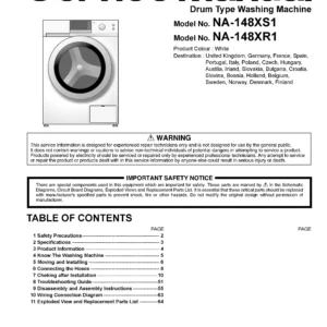 Panasonic na 148xs1 service manual cover from Whirlpool emea customer services with model code, manual creation date, manual contents,