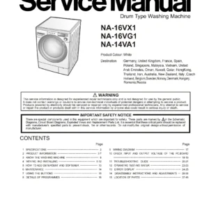 Panasonic na 14va1 16vg1 16vx1 service manual cover from Whirlpool emea customer services with model code, manual creation date, manual contents,