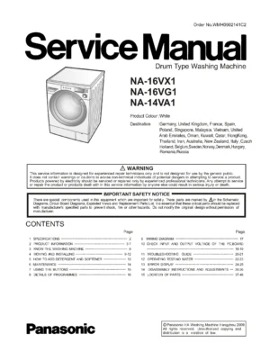 Panasonic na 14va1 16vg1 16vx1 service manual cover from Whirlpool emea customer services with model code, manual creation date, manual contents,