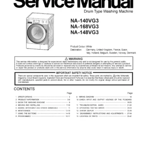 Panasonic na 168vg3 service manual cover from Whirlpool emea customer services with model code, manual creation date, manual contents,