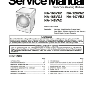 Panasonic na 168vx2 168vg2 148va2 128va2 147vb2 service manual cover from Whirlpool emea customer services with model code, manual creation date, manual contents,