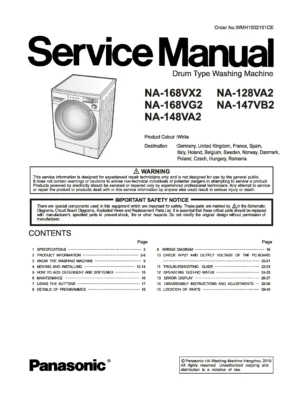 Panasonic na 168vx2 168vg2 148va2 128va2 147vb2 service manual cover from Whirlpool emea customer services with model code, manual creation date, manual contents,