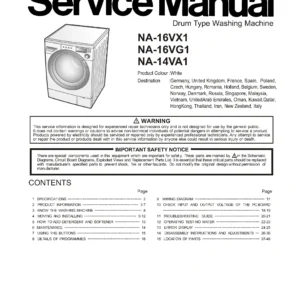 Panasonic na 16vx1 16vg1 14va1 service manual cover from Whirlpool emea customer services with model code, manual creation date, manual contents,