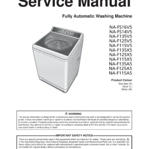 Panasonic na f135x5 f125x5 f115x5 f135a5 f125a5 f115a5 service manual cover from Whirlpool emea customer services with model code, manual creation date, manual contents,