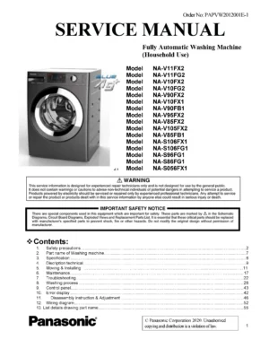 Panasonic na s96fg1 s86fg1 s056fx1 service manual cover from Whirlpool emea customer services with model code, manual creation date, manual contents,