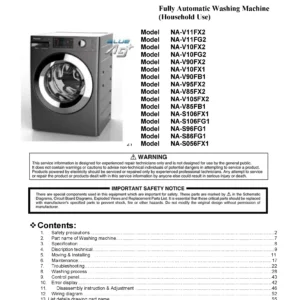 Panasonic na v10fg2 v10fx1 service manual cover from Whirlpool emea customer services with model code, manual creation date, manual contents,