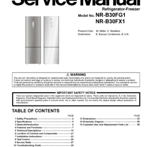 Panasonic nr b30fg1 b30fx1 service manual cover with LG logo, service website path, washer model codes and service caution notice