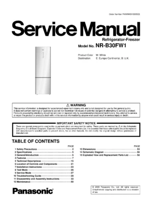 Panasonic nr b30fw1 service manual cover with LG logo, service website path, washer model codes and service caution notice
