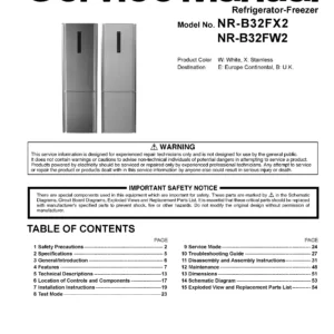 Panasonic nr b32fx2 b32fw2 service manual cover with LG logo, service website path, washer model codes and service caution notice