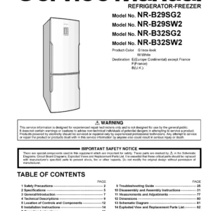 Panasonic nr b32sg2 b32sw2 service manual cover with LG logo, service website path, washer model codes and service caution notice