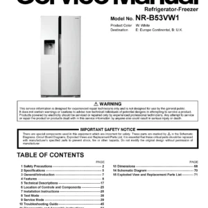 Panasonic nr b53vw1 service manual cover with LG logo, service website path, washer model codes and service caution notice