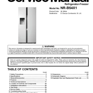 Panasonic nr b54x1 service manual cover with LG logo, service website path, washer model codes and service caution notice