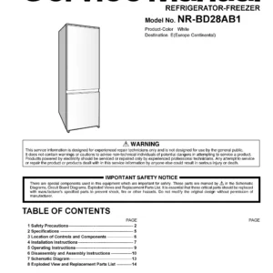 Panasonic nr bd28ab1 service manual cover with LG logo, service website path, washer model codes and service caution notice