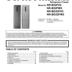 Panasonic nr bg32fx3 service manual cover with LG logo, service website path, washer model codes and service caution notice