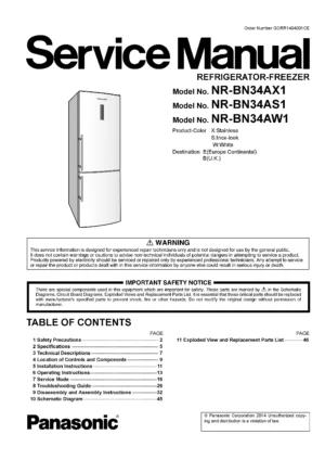 Panasonic nr bn34ax1 bn34as1 bn34aw1 service manual cover with LG logo, service website path, washer model codes and service caution notice