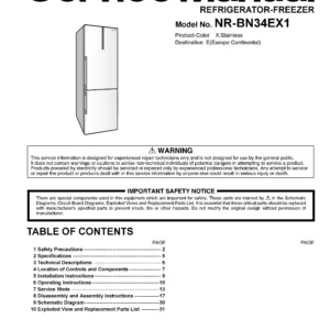 Panasonic nr bn34ex1 service manual cover with LG logo, service website path, washer model codes and service caution notice